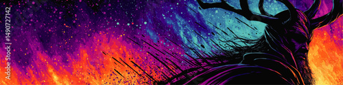 Majestic Mystical Deer Creature Vector Illustration with Vibrant Abstract Cosmic Background Featuring Fantasy Art Design for Posters Wallpapers and Creative Projects