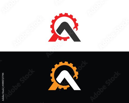 Modern letter a logo design with cogwheel and wrench vector template industrial branding