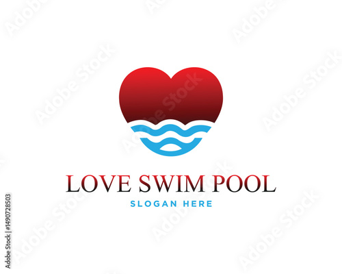 Love swim pool vector logo design template with heart and water waves symbol creative concept for swimming