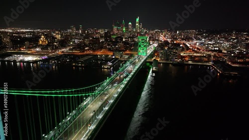 Wallpaper Mural Night Cable Bridge At Philadelphia Pennsylvania United States. Stunning Landscape Of Highway Road Viewed From Above. Building Town Sky Background Illuminated Urban. Illuminated Landmark. Torontodigital.ca