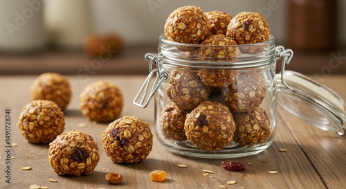 Homemade granola balls in a glass jar (1)