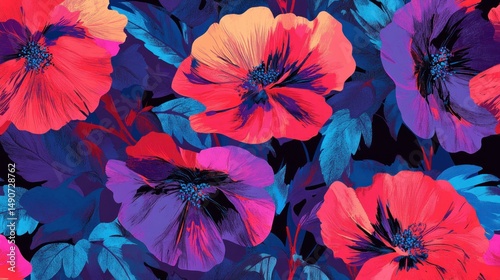Vibrant floral pattern with bold colors and textured petals (1)
