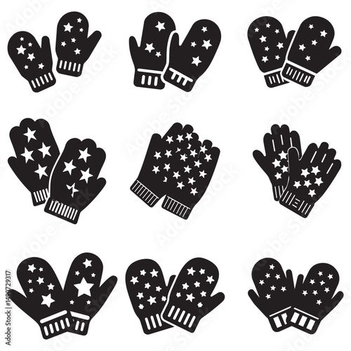 Warm mittens icon, warm mittens silhouette vector illustration, Christmas mitten vector, Mitten silhouette, winter gloves icon symbol design