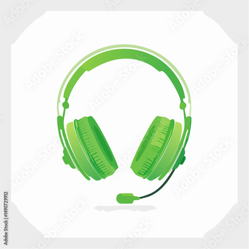 Green Gradient Headphones with Microphone on White Background