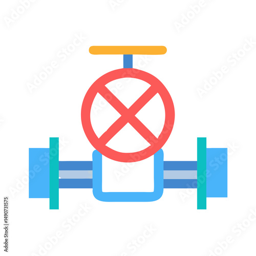 Pipeline Valve with Stop Sign Icon for Industrial Gas and Water Systems