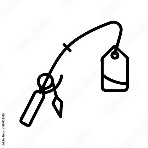 Fishing Rod with Price Tag Outline Icon for Leisure, Commerce, and Sport