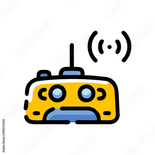 Cute RC Toy Remote Control Icon with Wireless Signal in Flat Color Style