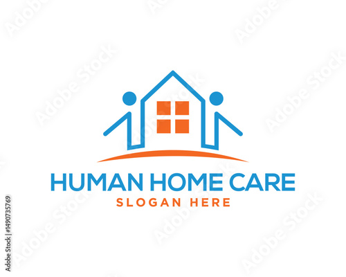 Human home care vector logo design template for healthcare and assisted living services brand identity minimalist style