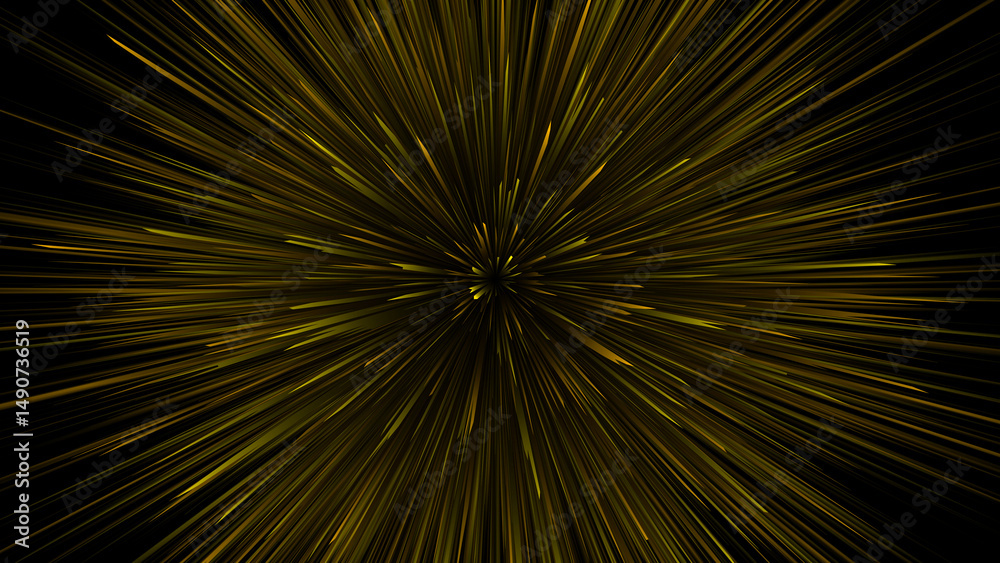 Obraz premium Dynamic abstract yellow light burst with radial motion effect, representing speed and futuristic travel.