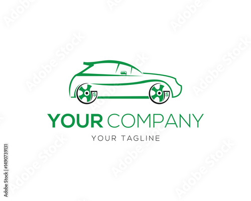 Green car line art vector logo design automotive business template clean modern transportation illustration