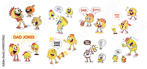 Funny Dad Jokes Icon Set for Father’s Day – Humorous Vector Illustration Pack, Celebrate Father’s Day with a smile! This hilarious dad jokes icon set features fun, quirky, and pun-filled vector. 
