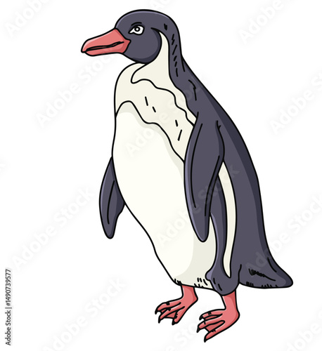 Cute cartoon hand drawn vector penguin clipart.