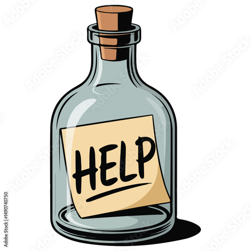 SOS message in bottle isolated vector illustration