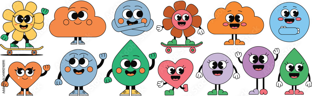 Obraz premium Cute colorful cartoon monster collection with funny faces and characters