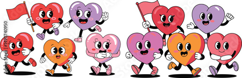 Red and white abstract background with cute love and Valentine cartoon design