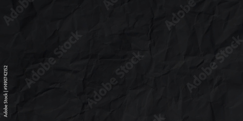 Closeup of black crumpled paper for texture background. Black wrinkle recycle paper background. Vector illustration.