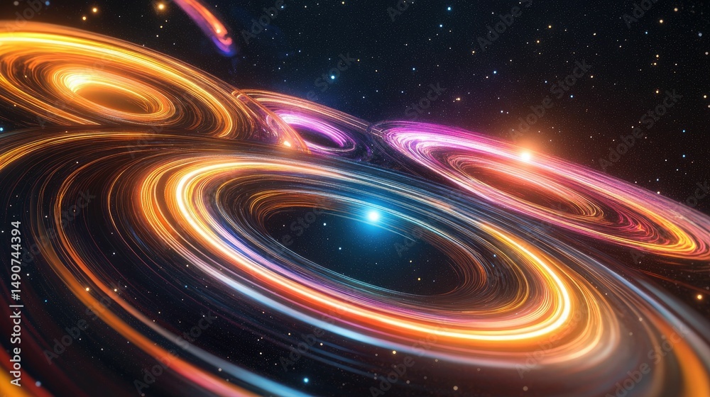 Obraz premium Cosmic swirls, vibrant light trails, stellar backdrop.