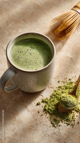 Wallpaper Mural Matcha Latte with Powder and Whisk Torontodigital.ca