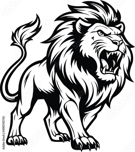 Roaring lion silhouette, Silhouette art illustration of a roaring lion