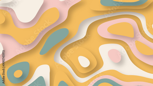 Papercut multi layers 3D color texture vector background. Abstract topography concept design. 