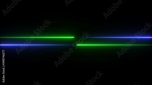 Neon line glowing frame on black background. Seamless illustration of bright horizontal neon lines.