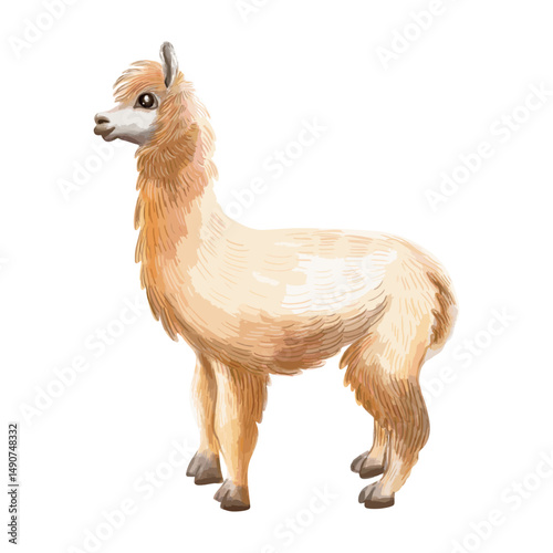 Cute Pastel Llama – Pencil Style Cartoon Illustration for Kids. A friendly llama character illustrated in a soft, pastel pencil style. With fluffy fur and gentle expression, this hand-drawn animal is 