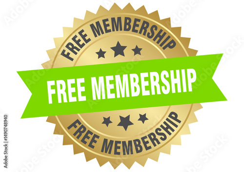 free membership. free membership round green and gold label isolated on transparent background