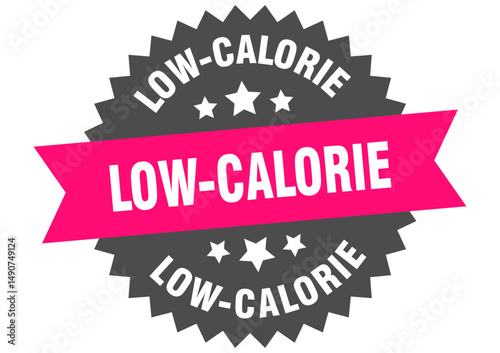 low-calorie. low-calorie round pink label isolated on transparent background