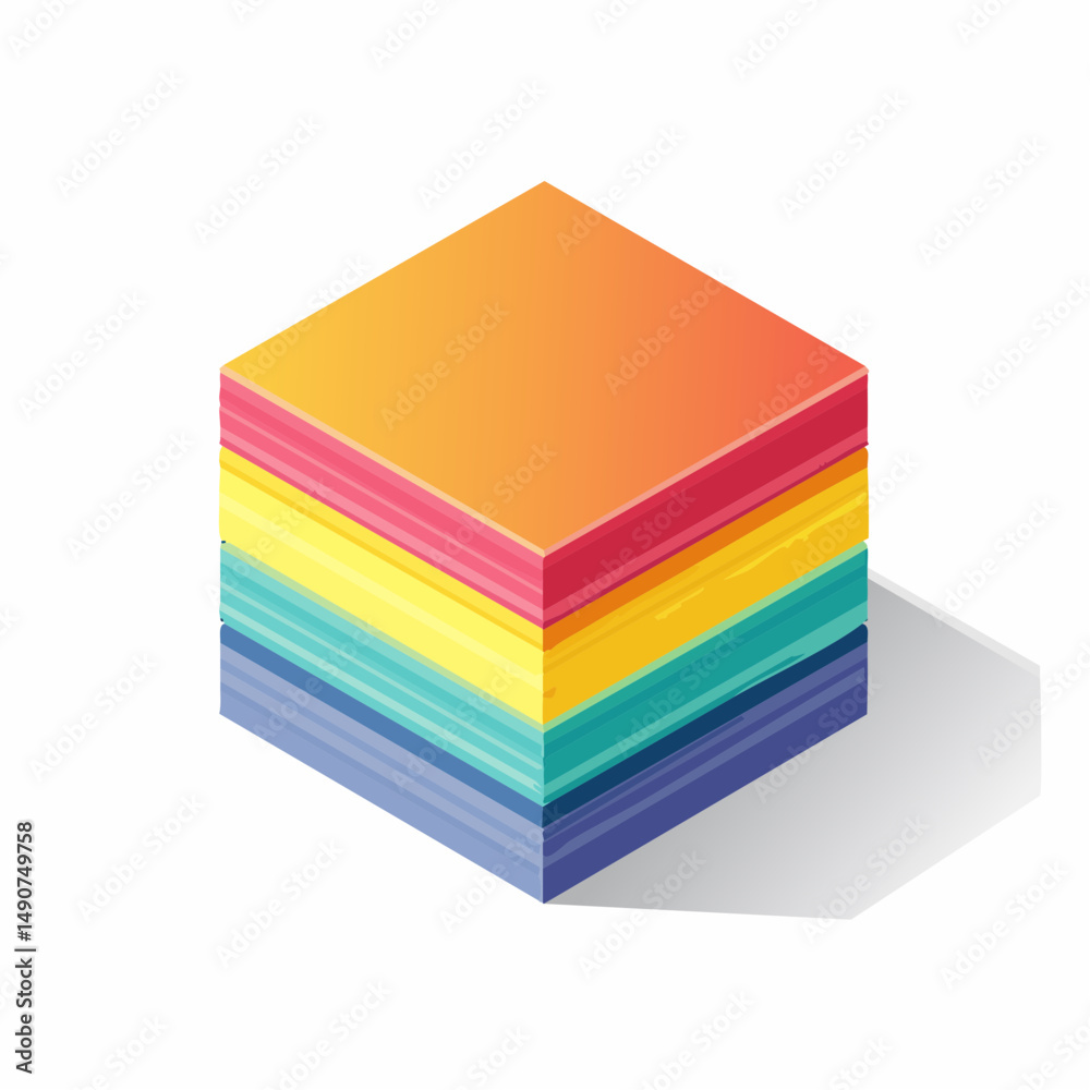 Isometric Stack of Colorful Papers