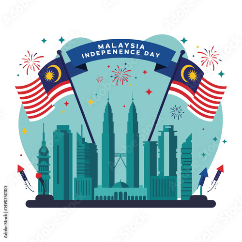 "Malaysia Independence Day 31 August with National Flag and Petronas Towers Illustration"