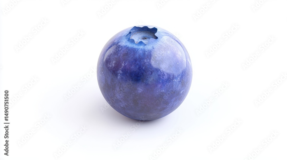 Fototapeta premium Discover the exquisite details of a single blueberry resting gracefully on a pristine white background, showcasing its natural bloom texture and vibrant colors in stunning macro photography