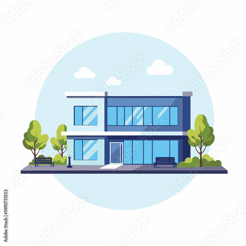 Modern cooling center building in public space, minimalist design