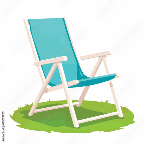 Classic lawn chair on green grass, summer relaxation concept