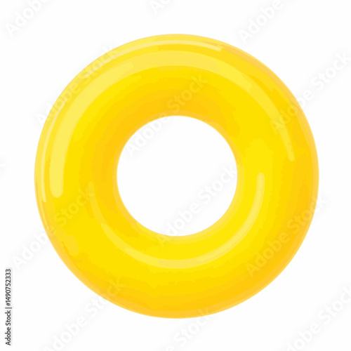 Bright yellow inflatable ring against white background, summer fun