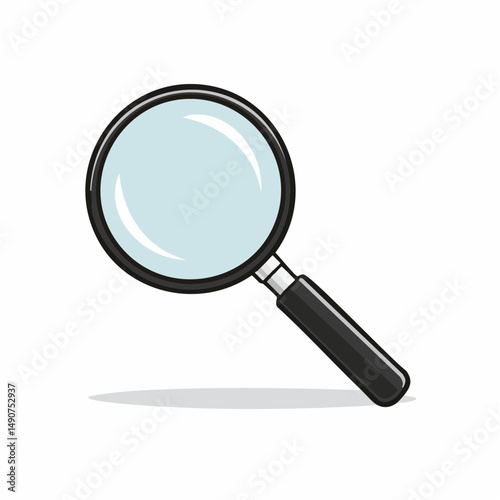 Magnifying Glass with Black Handle on White Background
