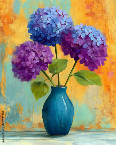 Vibrant Hydrangeas In Vintage Vase