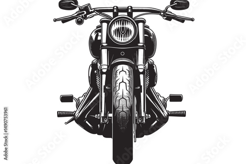 Illustration with vintage monochrome motorcycle. Isolated. (VERSION ON  WHITE BACKGROUND)