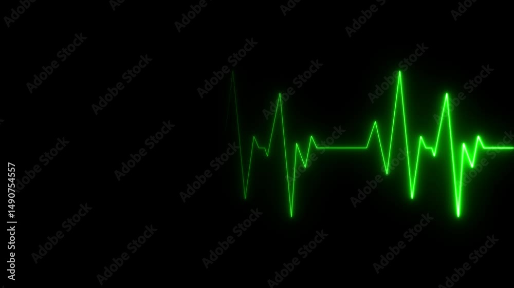 Glowing green, red, blue electrocardiogram animation. Futuristic heart rate pulse waveform on black background. Loopable medical heartbeat signal motion for health, tech, or emergency scenes.