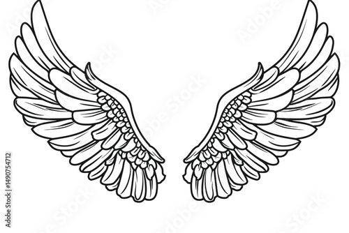 Sketch angel wings. Angel feather wing. Vector illustration.