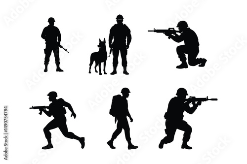Army soldier silhouette Vector bundle  illustration
