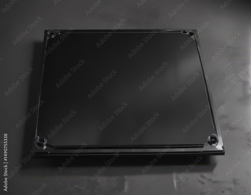 Fototapeta premium Mirror-polished black aluminum plate, industrial style , minimalist, detail, pattern