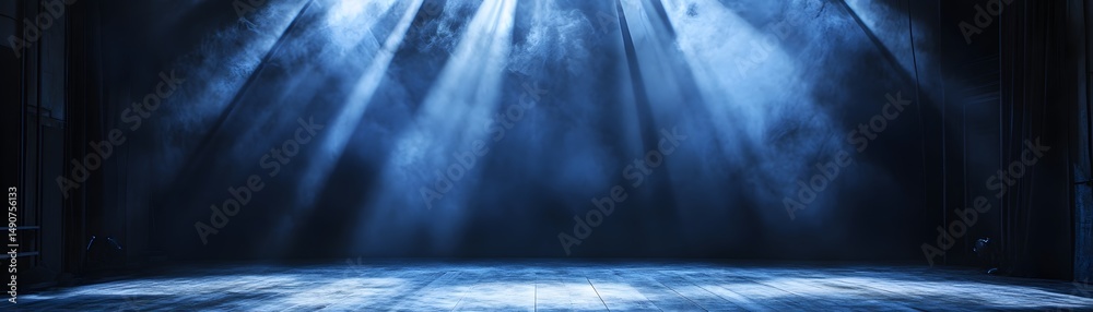 Obraz premium Dramatic stage lighting illuminates empty performance space.
