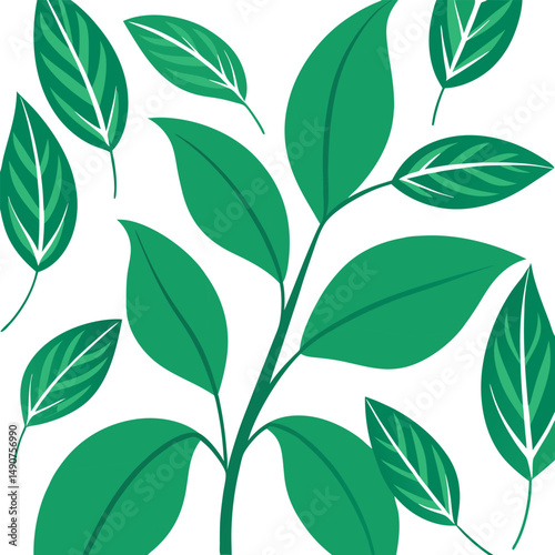 Wallpaper Mural Elegant Green Leaf Seamless Pattern in Minimalist Style. Torontodigital.ca