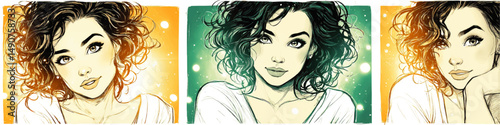 Stunning Vector Portrait Art of Beautiful Young Woman with Curly Hair in Bright Colorful Illustrations for Graphic Design Fashion Beauty and Digital Art Projects Online