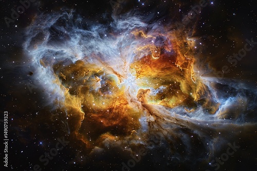 Vibrant Nebula in Dark Space with Colorful Cosmic Clouds and Sparkling Stars Varient 1