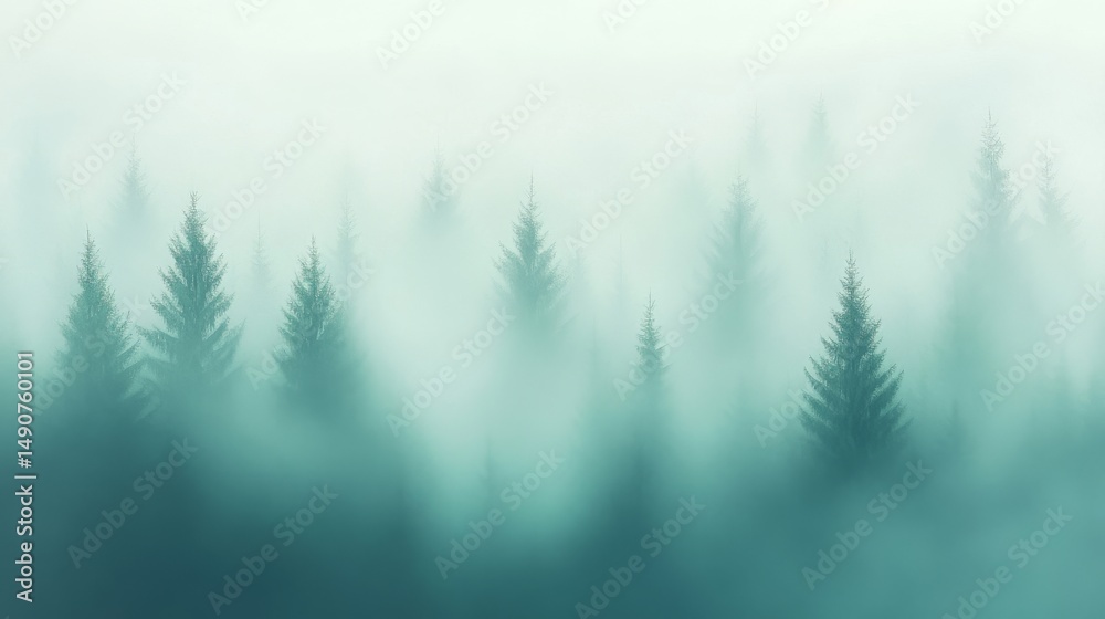 Obraz premium Misty Pine Forest in Foggy Morning Light 