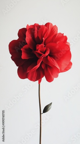 Exquisite Red Paper Flower on White Background Symbolizing Love Romance and Elegant Craftsmanship for Celebratory Occasions and Beautiful Handmade Decorations