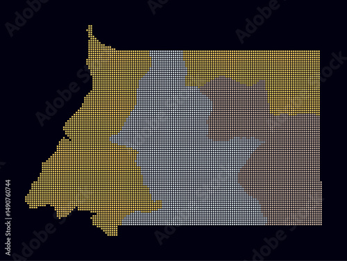 Equatorial Guinea dotted map. Digital style map of the country on dark background. Equatorial Guinea shape with square dots. Colored dots style. Small size squares. Trending vector illustration.