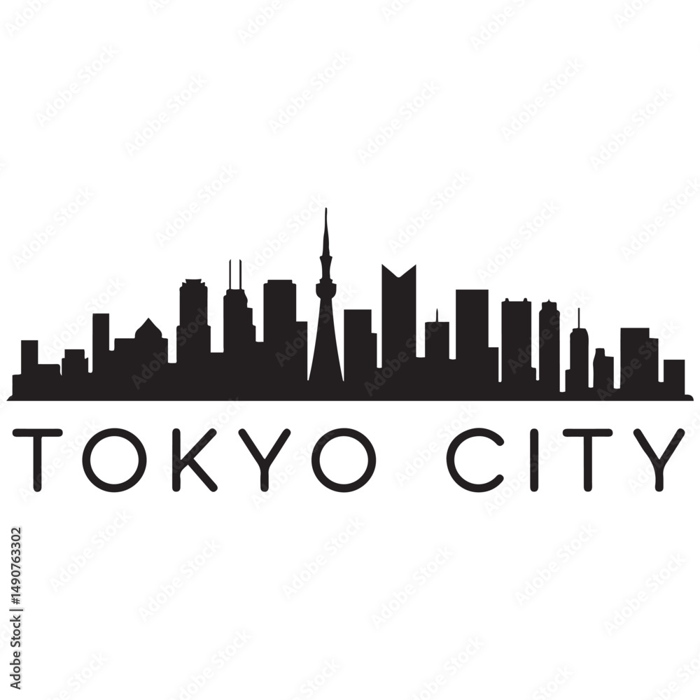 Fototapeta premium Tokyo city skyline horizontal banner. Black of Tokyo city, Japan. Vector template for your design. Vector black silhouette. with white background