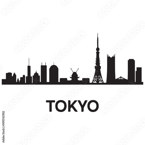 Tokyo city skyline horizontal banner. Black of Tokyo city, Japan. Vector template for your design. Vector black silhouette. with white background